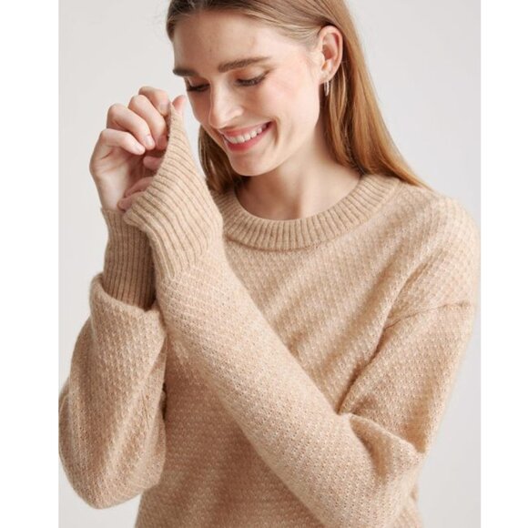 Quince Baby Alpaca-Wool Diamond Stitch Crewneck Sweater M Natural Lightweight - Picture 3 of 15